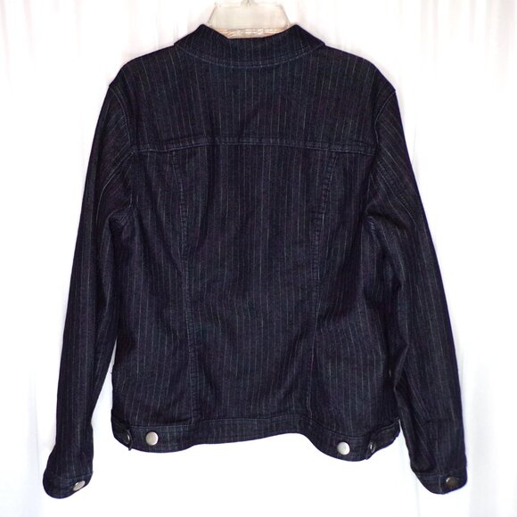 Christopher & Banks Blue Denim Jacket Women Small Stretch Button Pockets Striped - Picture 3 of 6